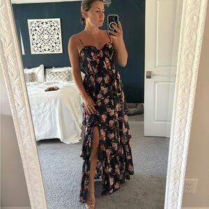 Altar'd State Pink and Orange Asymmetrical Maxi Dress